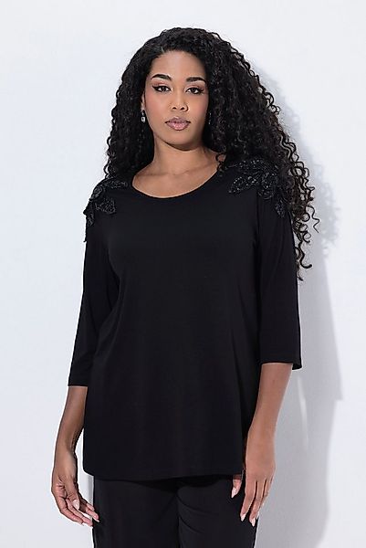 Ulla Popken Longsleeve Shirt Pailletten-Blüten A-Linie Rundhals 3/4-Arm günstig online kaufen