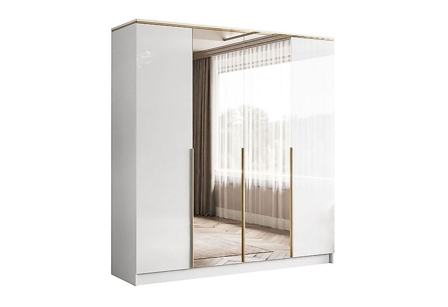 Lookway Kleiderschrank AURORA 4D in Hochglanz Weiß Drehtürenschrank mit Spi günstig online kaufen