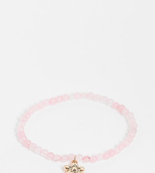 ASOS DESIGN Curve – Elastisches Armband mit rosa Perlen in Halbedelstein-Op günstig online kaufen