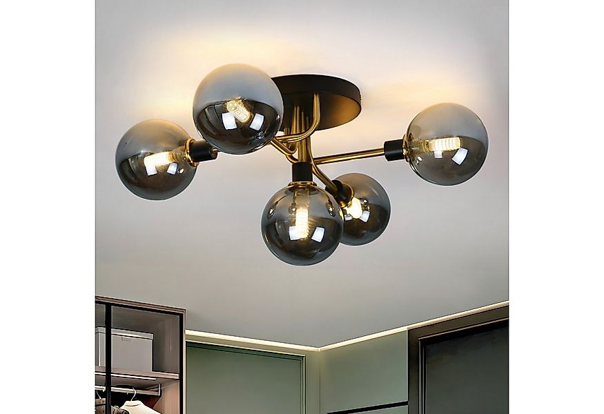 Nettlife LED Deckenleuchte Wohnzimmer 5 Flammig Glaskugeln Rauchgraues/Gold günstig online kaufen