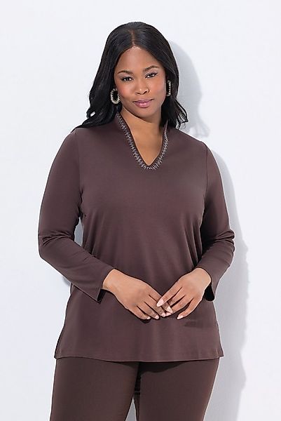 Ulla Popken T-Shirt Shirt A-Linie Kelchkragen Langarm Pima Cotton günstig online kaufen