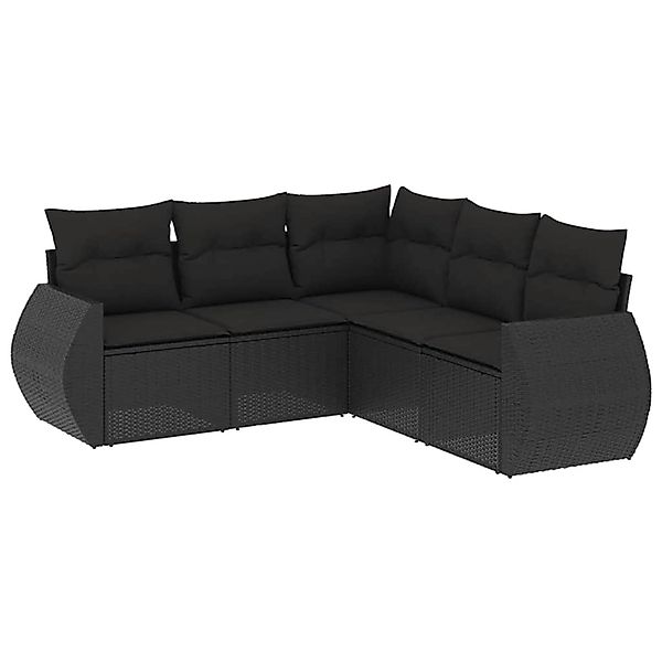 vidaXL 5-Tlg Garten-Sofagarnitur mit Kissen Schwarz Poly Rattan 3253682 günstig online kaufen