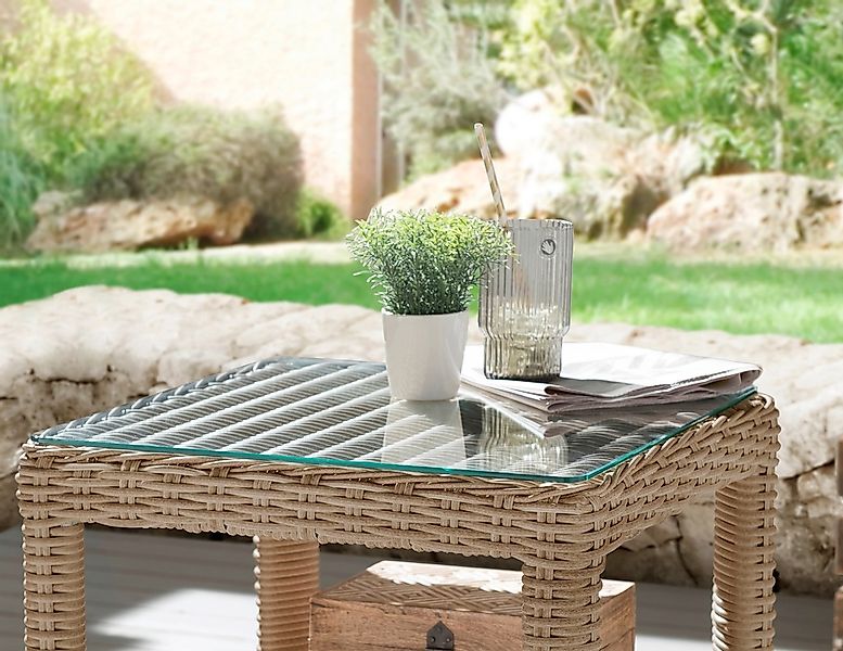 Destiny Beistelltisch MERANO, 46x46x50cm, Aluminium, Polyrattan günstig online kaufen