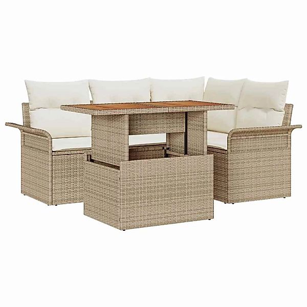 vidaXL Garten-Sofa-Set mit Speicher 5-Tlg Beige Poly Rattan 3358066 günstig online kaufen