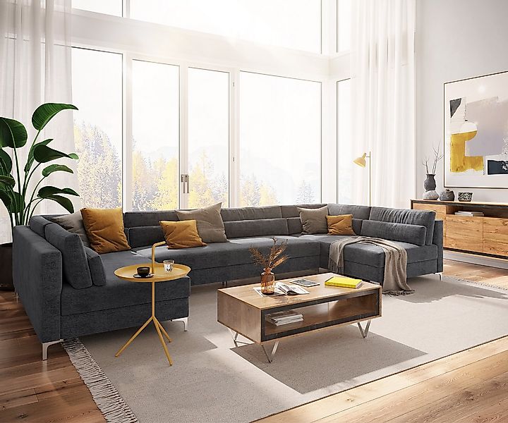 DELIFE Wohnlandschaft Elio, Mikrofaser Graphite 400x185 cm XL Wohnlandschaf günstig online kaufen