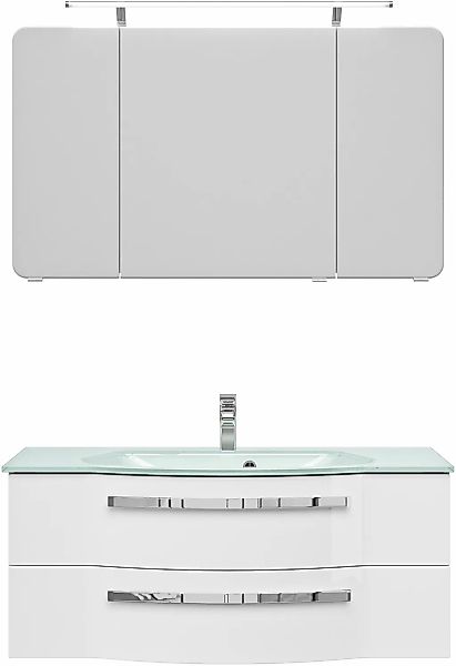 Saphir Badmöbel-Set "Serie 4005, vormontiert, Glaswaschbecken, Spiegelschra günstig online kaufen