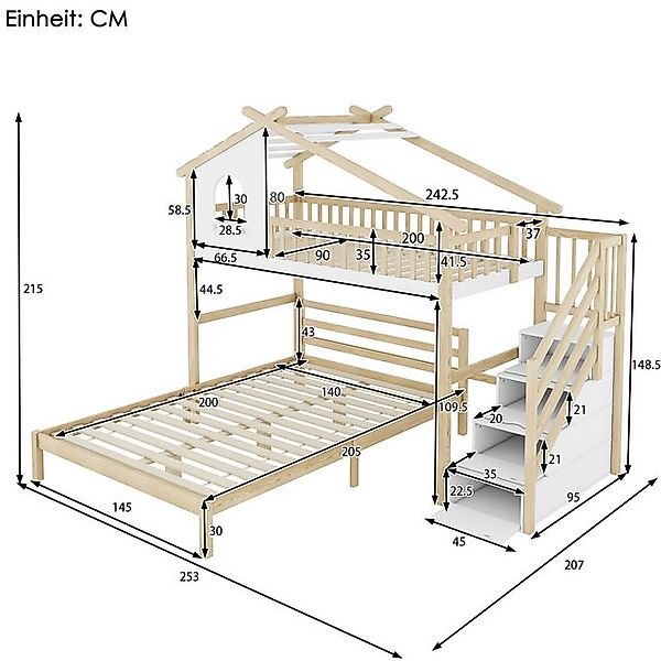 TavilaEcon Etagenbett Kinderbett Jugendbett Hochbett Holzbett Hausbett 90x2 günstig online kaufen