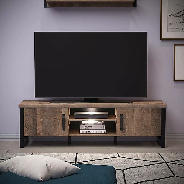 TV Lowboard mit Beleuchtung EMMEN-19 in Eiche Tabak Nb. mit schwarz, B/H/T: günstig online kaufen