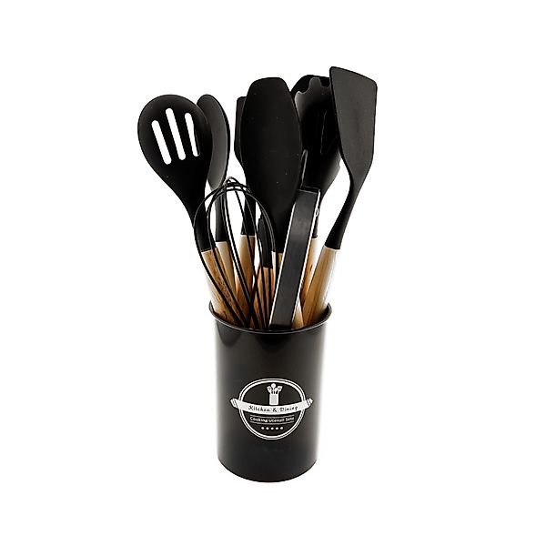Almina Kochbesteckhalter 12-tlg. Küchenhelfer-Set Silikon, Holzgriff, günstig online kaufen