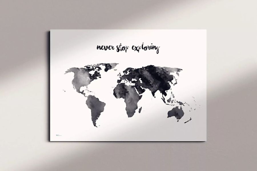 Stylische Weltkarte Never Stop Exploring #1- Nachhaltig & Handemade In Germ günstig online kaufen