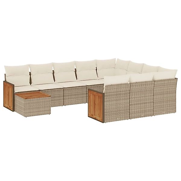 vidaXL 11-Tlg Garten-Sofagarnitur mit Kissen Beige Poly Rattan 3260448 günstig online kaufen