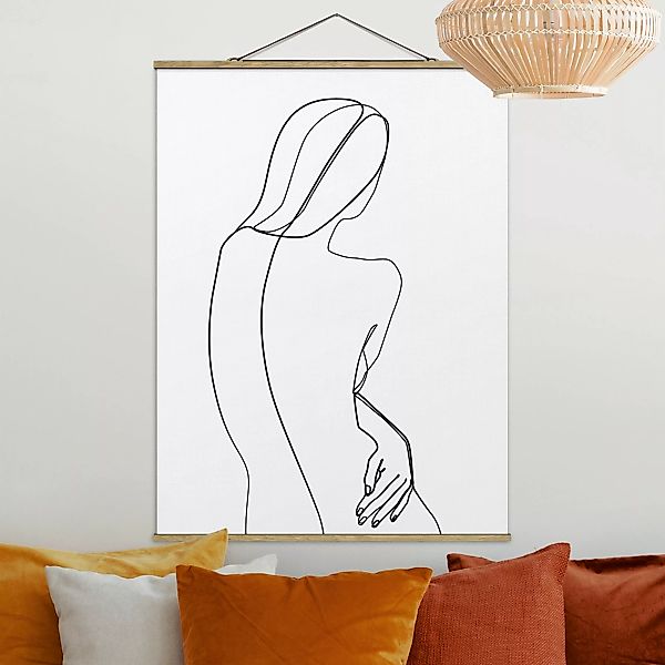Stoffbild Abstrakt mit Posterleisten - Hochformat Line Art Rücken Frau Schw günstig online kaufen
