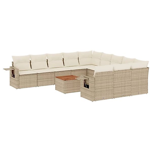 vidaXL 12-Tlg Garten-Sofagarnitur mit Kissen Beige Poly Rattan 3257122 günstig online kaufen