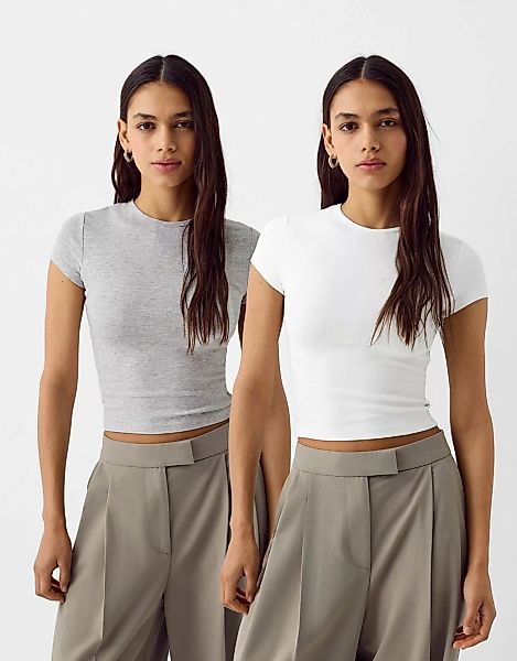 Bershka 2er-Pack T-Shirts Mit Kurzen Ärmeln Und Rundausschnitt Damen Xl Kom günstig online kaufen