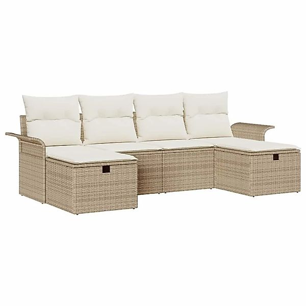 vidaXL Gartensofa-set mit Kissen 6-Tlg Beige und Creme Poly-Rattan 3358920 günstig online kaufen