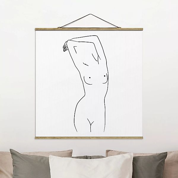 Stoffbild Abstrakt mit Posterleisten - Quadrat Line Art Frauenakt Schwarz W günstig online kaufen