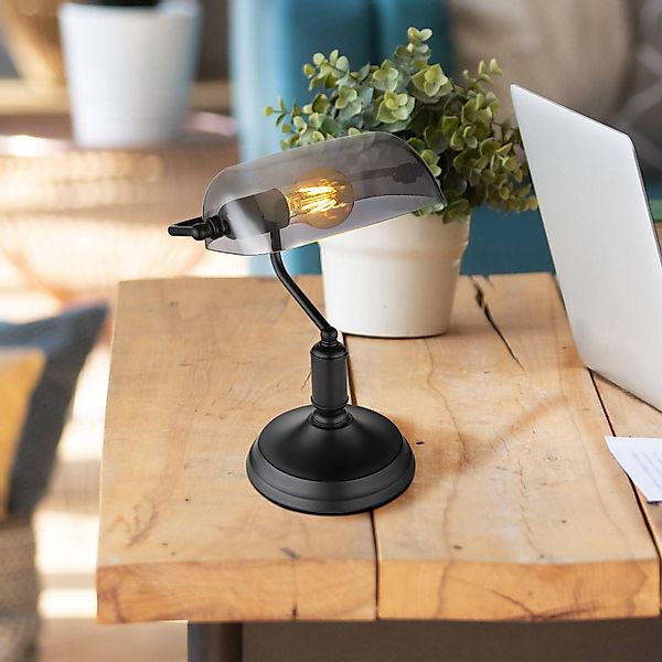 Tischleuchte Antique, rauchfarben/schwarz matt, Höhe 37 cm günstig online kaufen