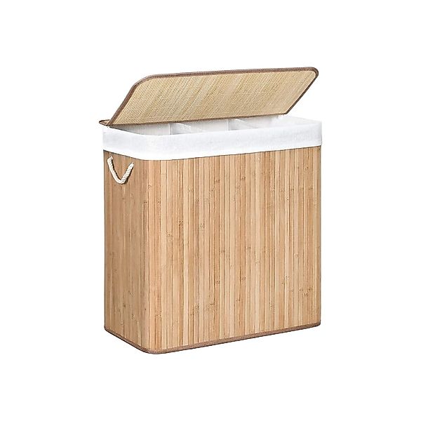 Songmics Wäschekorb 3 Sortierfächern 40 cm x 60 cm x 61,5 cm Holzfarbe 150, günstig online kaufen