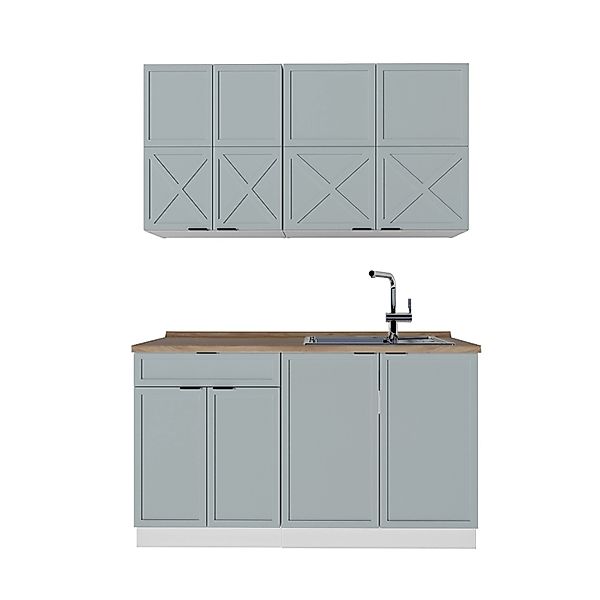 Vicco Fame-Line Singleküche Hellblau-grau/Weiß 140 cm AP Eiche günstig online kaufen