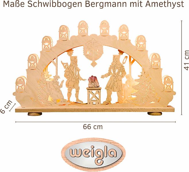 Weigla Schwibbogen "Bergmann mit Amethyst, Lichterbogen aus Holz, NATUR", E günstig online kaufen