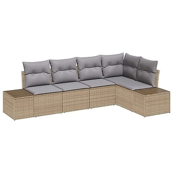 vidaXL Gartensofa-Set 5 Stk Beige und Hellgrau Poly-Rattan 3355729 günstig online kaufen