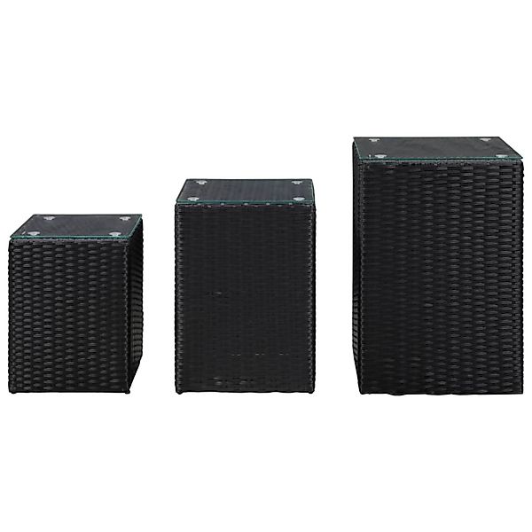 vidaXL Beistelltische 3 Stk. mit Glasplatte Schwarz Poly Rattan günstig online kaufen