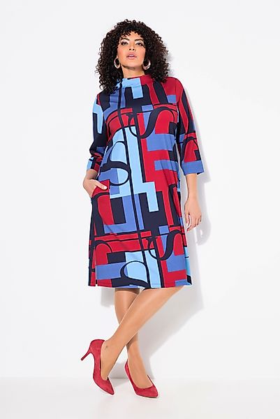 Ulla Popken Jerseykleid Punto-Jerseykleid A-Linie Stehkragen günstig online kaufen
