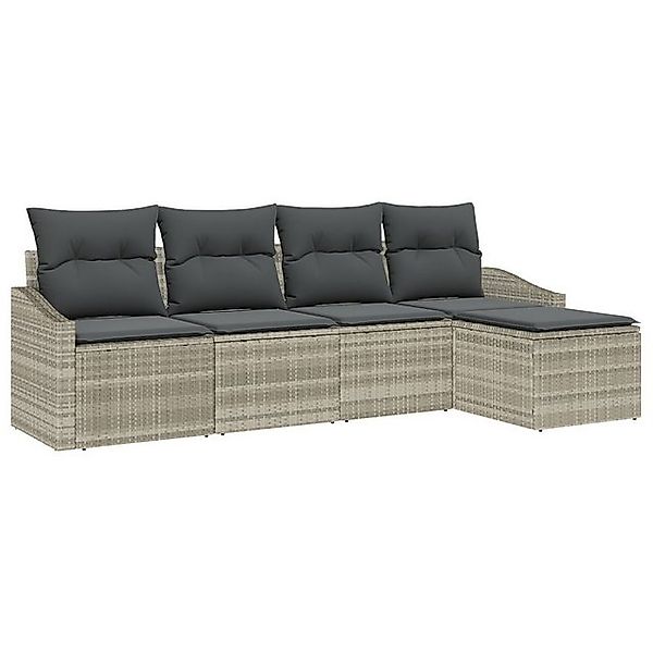 vidaXL Loungesofa 5-tlg. Garten-Sofagarnitur mit Kissen Hellgrau Poly Ratta günstig online kaufen