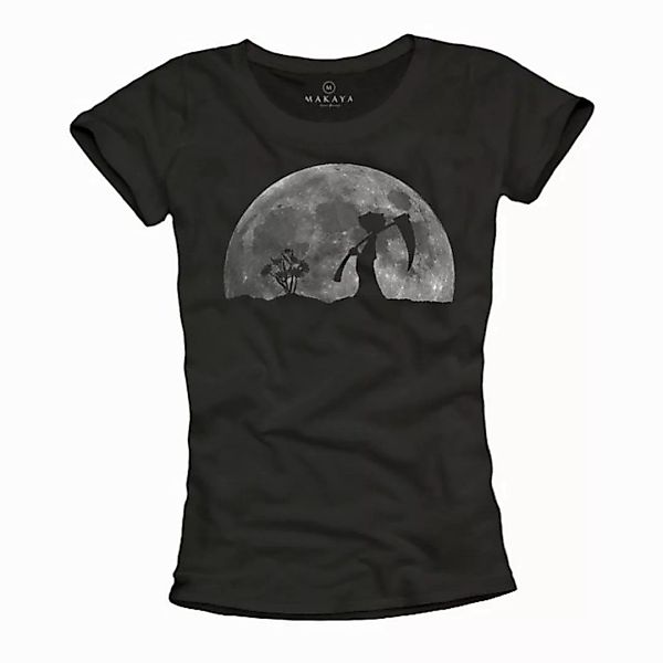 MAKAYA T-Shirt Damen Sommer Top Motiv Tod im Garten Lustig Schwarz Frauen O günstig online kaufen