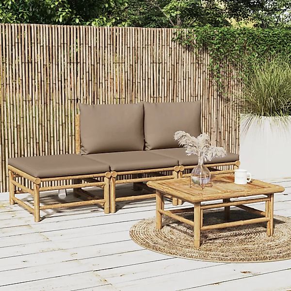 Vidaxl 4-tlg. Garten-lounge-set Mit Taupe Kissen Bambus günstig online kaufen