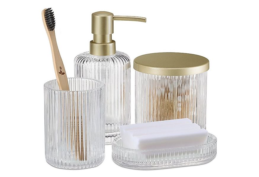 Navaris Badaccessoire-Set Badezimmer Set 4-teilig aus Glas - Badzubehör - B günstig online kaufen