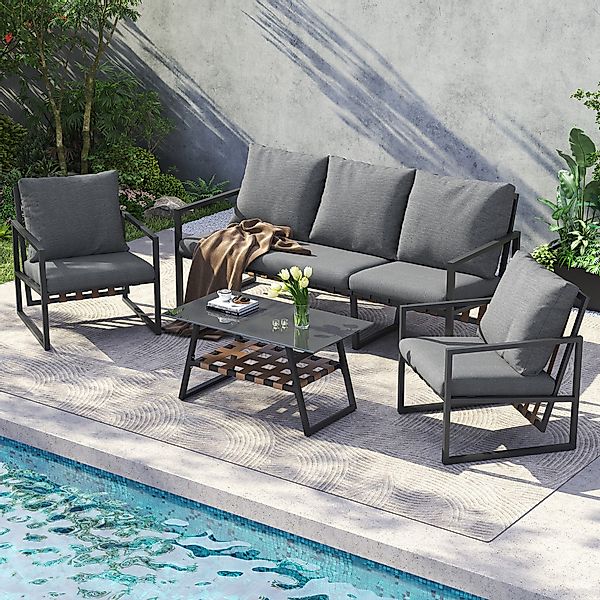 Flieks Gartenlounge-Set, (4-tlg), 5-Sitzer Gartenmöbel Balkonset günstig online kaufen