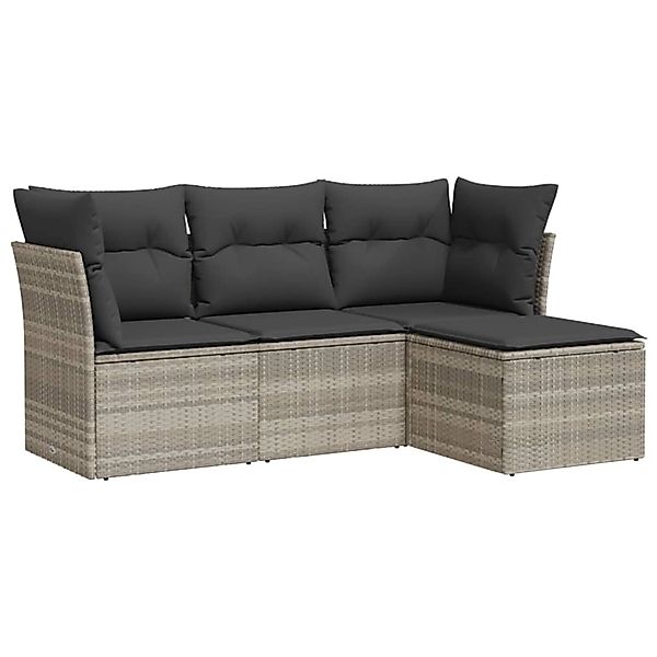 vidaXL 4-Tlg Garten-Sofagarnitur mit Kissen Hellgrau Poly Rattan 3217542 günstig online kaufen