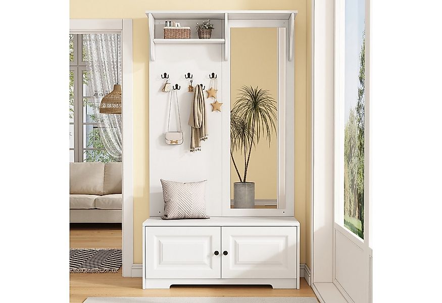 KLAM HOME Garderoben-Set Garderoben-Set mit Spiegel & Sitzbank für Flur, (5 günstig online kaufen