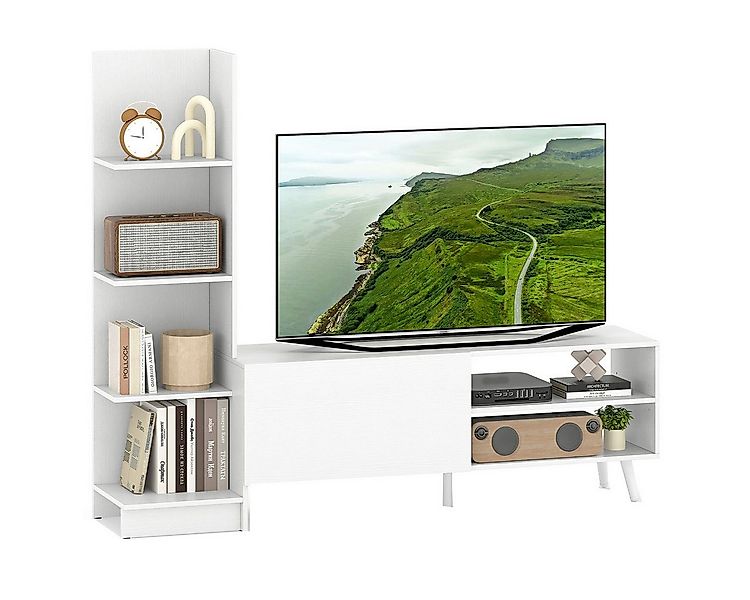 COSTWAY TV-Schrank mit Bücherregal & verstellbarem Regal Fernsehtisch 140cm günstig online kaufen