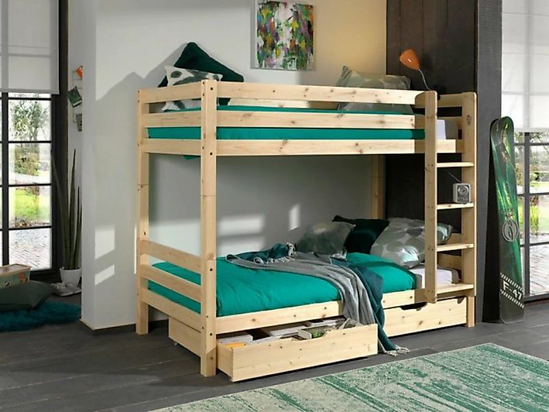 Natur24 Kinderbett Etagenbett mit zwei Bettschubladen Pino 90x200cm Kiefer günstig online kaufen
