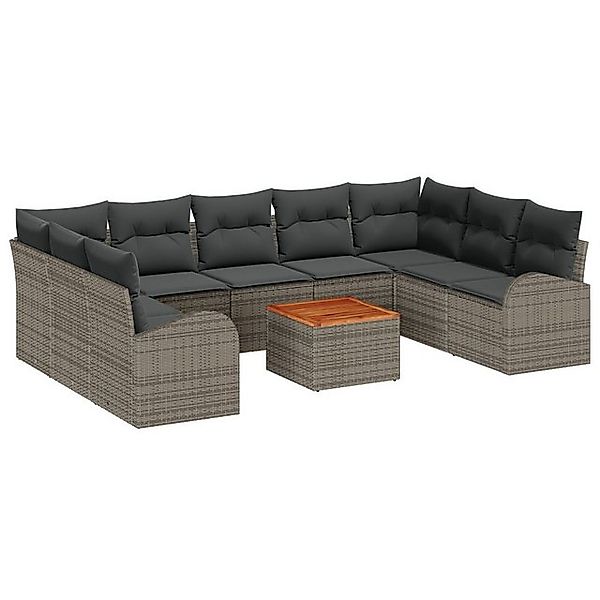 vidaXL Loungesofa 10-tlg. Garten-Sofagarnitur mit Kissen Grau Poly Rattan, günstig online kaufen
