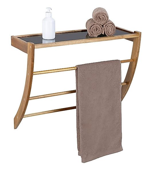 WENKO Wandregal Fondi, Badregal mit Ablage aus Glas und 3 Handtuchstangen, günstig online kaufen