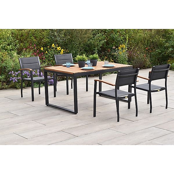 Merxx Paxos Set 5-tlg. 4 Stapelsessel Gartentisch Ausziehbar 150 (200) x 90 günstig online kaufen