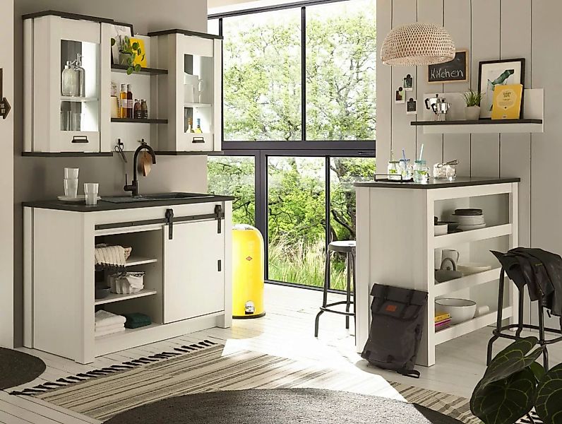 Furn.Design Küchenbuffet Stove (Küche in weiß Pinie und Anthrazit, 6-St., S günstig online kaufen