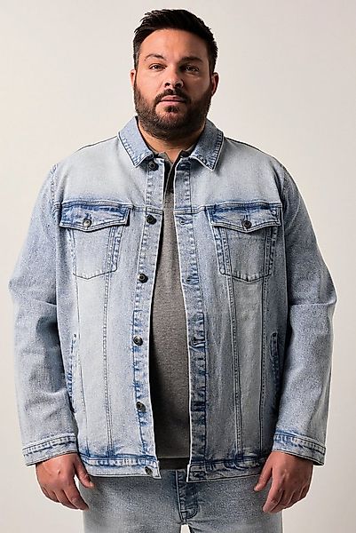Men Plus Funktionsjacke Jeansjacke bleached Denim Brusttaschen günstig online kaufen