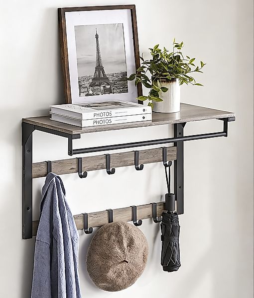 VASAGLE Wandgarderobe, Wandregal, mit Haken, 65 günstig online kaufen