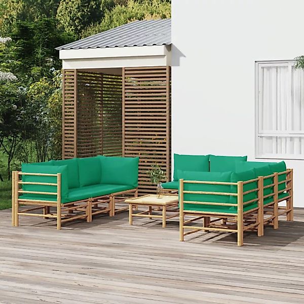 Vidaxl 9-tlg. Garten-lounge-set Mit Grünen Kissen Bambus günstig online kaufen