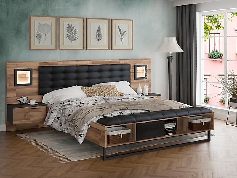 FORTE Bettanlage »Jakobina, Made in Europe, viel Stauraum/ Regale, Nachttis günstig online kaufen