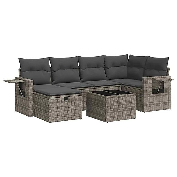 vidaXL 7-Tlg Garten-Sofagarnitur mit Kissen Grau Poly Rattan 3325496 günstig online kaufen