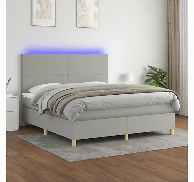 vidaXL Boxspringbett Boxspringbett mit Matratze LED Hellgrau 180x200 cm Sto günstig online kaufen