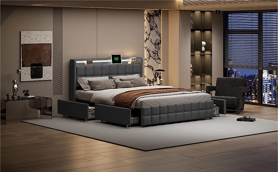 PXloue Polsterbett LED Doppelbett (Inklusive USB-Typ-C-Ladeanschluss), günstig online kaufen