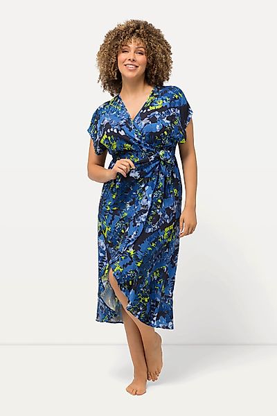 Ulla Popken Strandkleid Wickel-Kaftan Volantsaum Rundhals günstig online kaufen