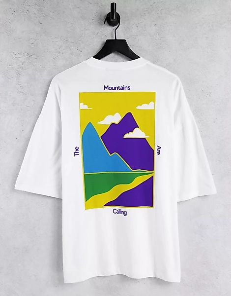 ASOS DESIGN – Oversize-T-Shirt in Weiß mit Bergprint hinten günstig online kaufen