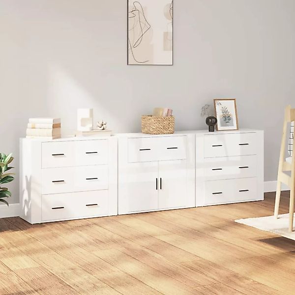 Vidaxl Sideboards 3 Stk. Hochglanz-weiß Holzwerkstoff günstig online kaufen